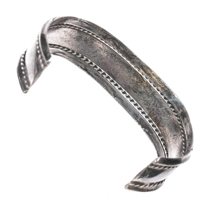 6.75" Vintage Navajo 3 band twisted wire stamped silver cuff bracelet