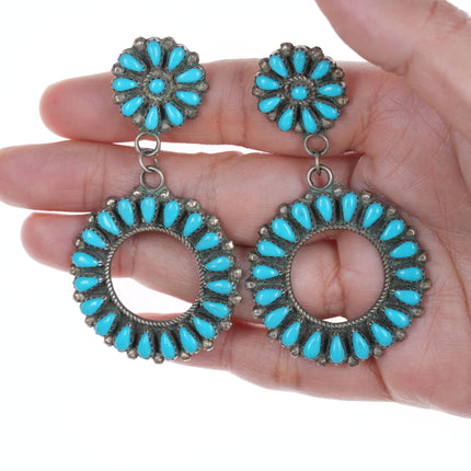 Large vintage Zuni sterling turquoise cluster earrings