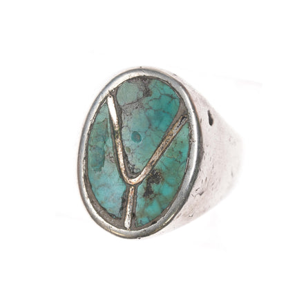 sz11.75 Zuni silver channel inlay turquoise ring