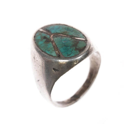 sz11.75 Zuni silver channel inlay turquoise ring