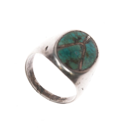 sz11.75 Zuni silver channel inlay turquoise ring