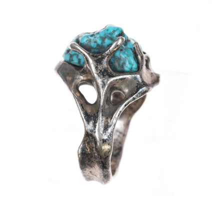 sz7.25 Mid century brutalist sterling and turquoise ring