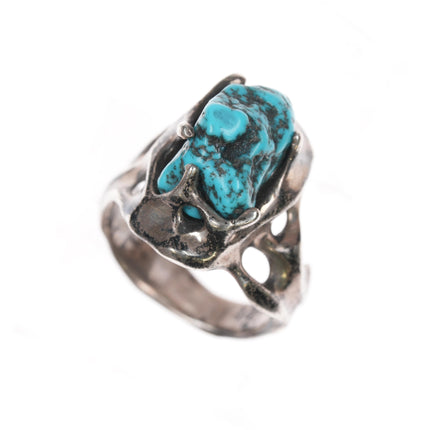 sz7.25 Mid century brutalist sterling and turquoise ring