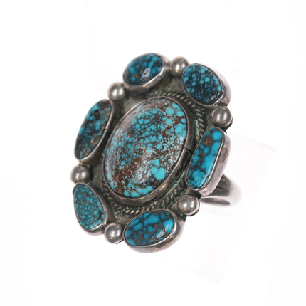 sz8.25 Vintage Native American high grade spiderweb turquoise cluster ring