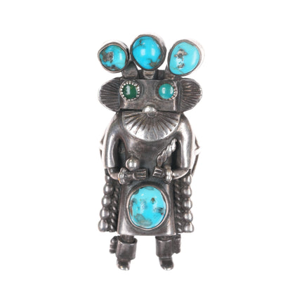 sz8 40's-50's Native American silver and turquoise Kachina ring