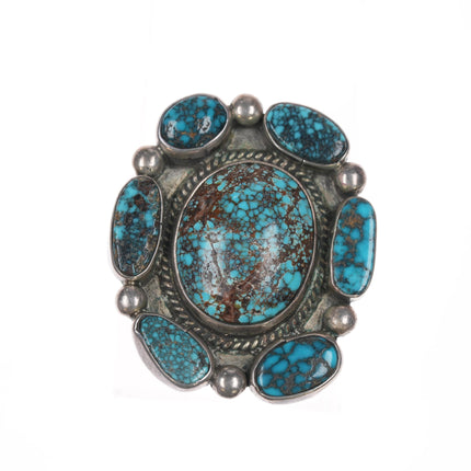 sz8.25 Vintage Native American high grade spiderweb turquoise cluster ring