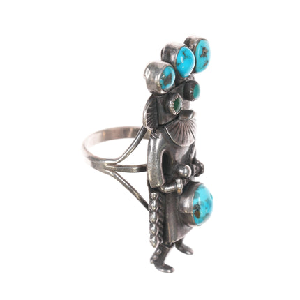 sz8 40's-50's Native American silver and turquoise Kachina ring