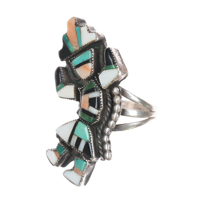 sz9 Large 1950's Zuni Rainbow Man multi-stone sterling ring