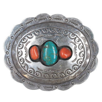 Cecil Ashley Navajo sterling, turquoise and coral belt buckle