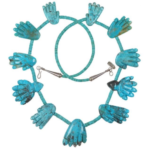 Dinah Gasper Zuni carved turquoise Hand fetish necklace