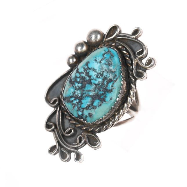 sz7 Large 40's-50's Native American silver turquoise ring