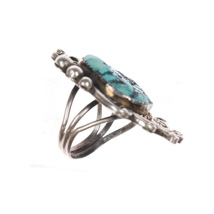 sz7 Large 40's-50's Native American silver turquoise ring