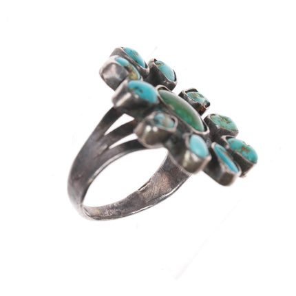 sz7.25 20's-30's Native American silver turquoise cluster ring