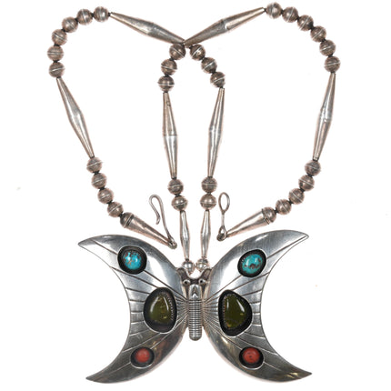 Charles Supplee Hopi large modernist sterling multi-stone butterfly necklace