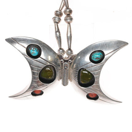 Charles Supplee Hopi large modernist sterling multi-stone butterfly necklace