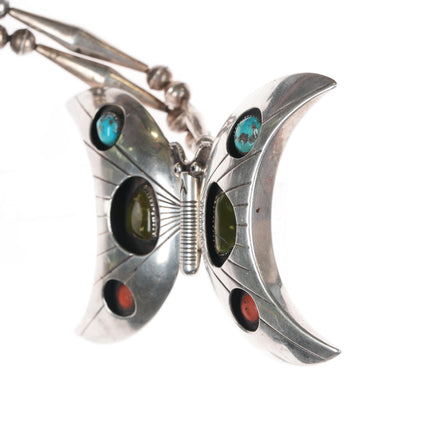 Charles Supplee Hopi large modernist sterling multi-stone butterfly necklace