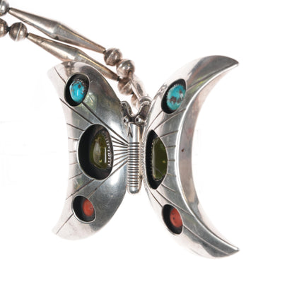 Charles Supplee Hopi large modernist sterling multi-stone butterfly necklace