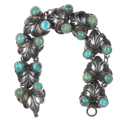 c1940's Mexican Art Deco Sterling and turquoise large bracelet