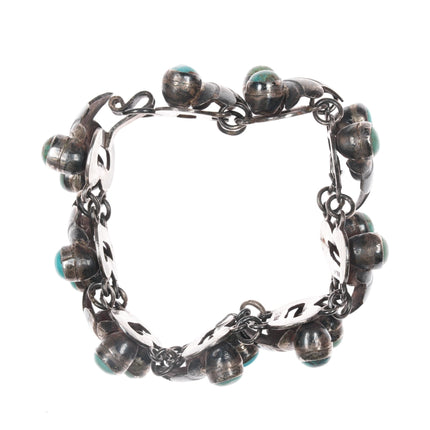 c1940's Mexican Art Deco Sterling and turquoise large bracelet