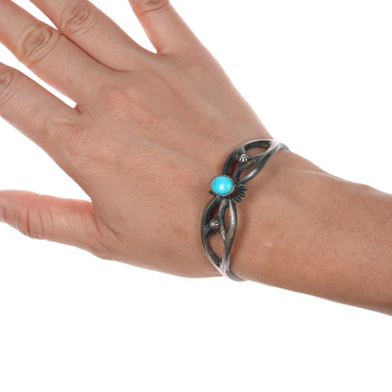 6.5" Ben Yazzie Navajo sleeping beauty turquoise sandcast sterling cuff bracelet