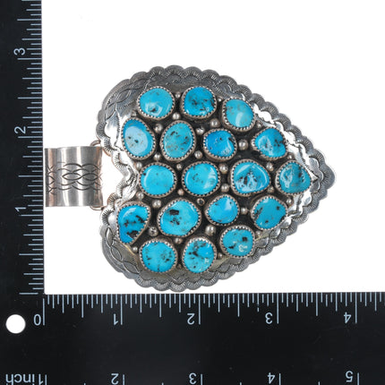 Huge Secatero Navajo Sterling Kingman turquoise cluster heart pendant