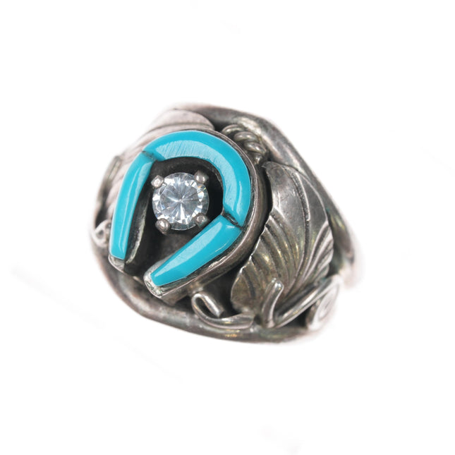 sz5.25 1980's S Ray Navajo Sterling, turquoise, cz ring