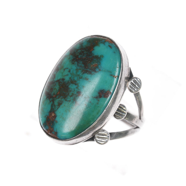 Sz9 30's-40's Native American silver ring with gorgeous turquoise