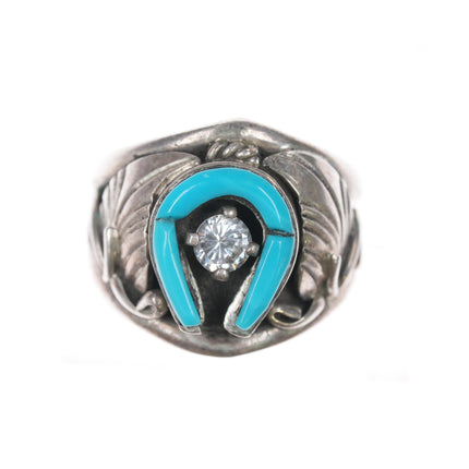 sz5.25 1980's S Ray Navajo Sterling, turquoise, cz ring