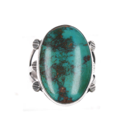 Sz9 30's-40's Native American silver ring with gorgeous turquoise