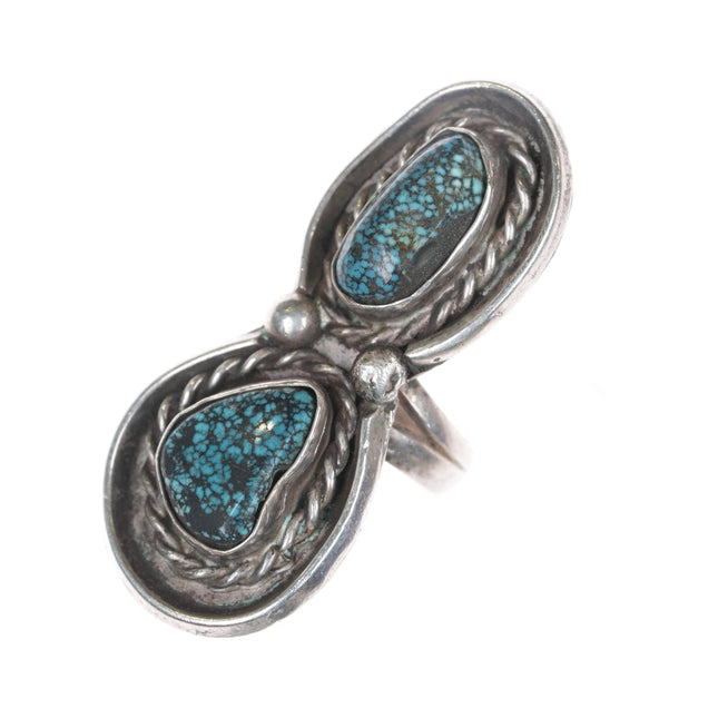 sz4.75 Vintage Native American silver spiderweb turquoise ring