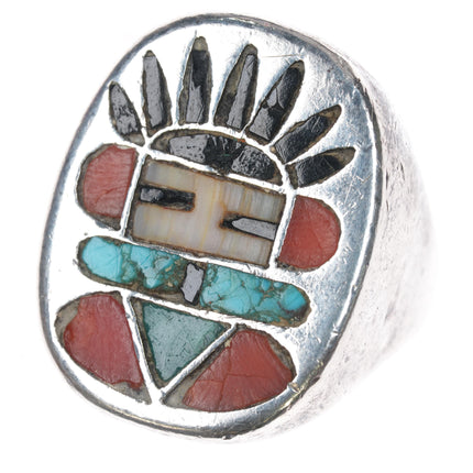 sz10.25 Frank Vacit Zuni channel inlay kachina ring