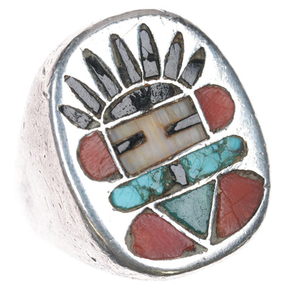 sz10.25 Frank Vacit Zuni channel inlay kachina ring