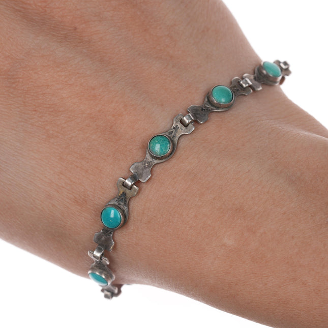 6.5" c1940's Navajo Curio sterling and turquoise link bracelet