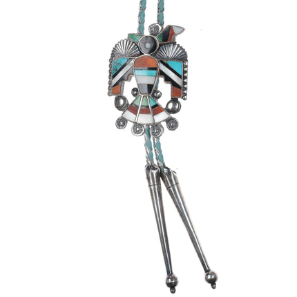 40's-50's Zuni silver channel inlay thunderbird bolo tie