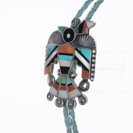 40's-50's Zuni silver channel inlay thunderbird bolo tie