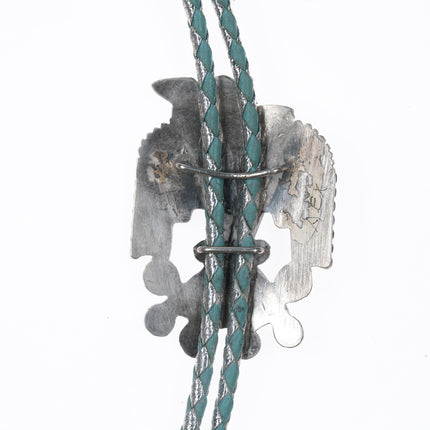 40's-50's Zuni silver channel inlay thunderbird bolo tie