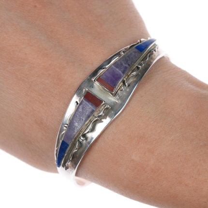 6 5/8" DH Sterling, charoite, lapis, and coral cuff bracelet