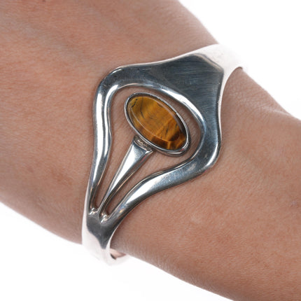 6.5" Retro Mexican modernist sterling and cat's eye bangle bracelet