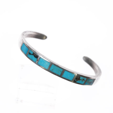 6" Vintage Zuni sterling channel inlay turquoise slim cuff bracelet