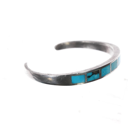 6" Vintage Zuni sterling channel inlay turquoise slim cuff bracelet