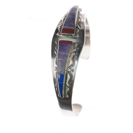 6 5/8" DH Sterling, charoite, lapis, and coral cuff bracelet