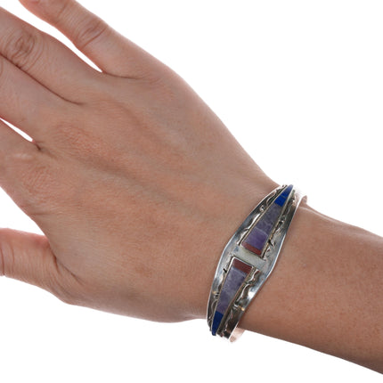 6 5/8" DH Sterling, charoite, lapis, and coral cuff bracelet