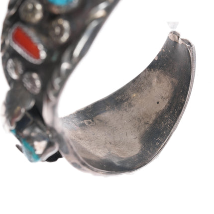 6 3/8" 1970's Native American sterling, turquoise, and coral cuff bracelet