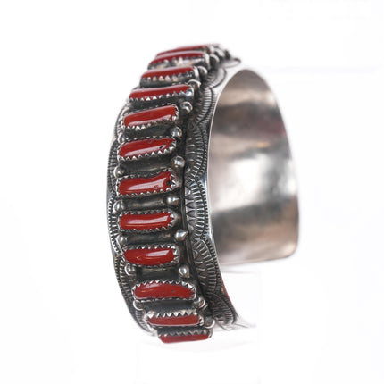 6 5/8" Wilbert Benally Navajo sterling and Mediterranean coral cuff bracelet