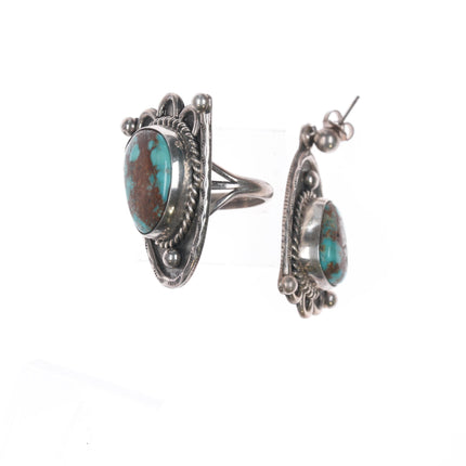 6.25" c1970's Native American silver Cuff/Earrings/sz6.25 Ring w/Nice turquoise