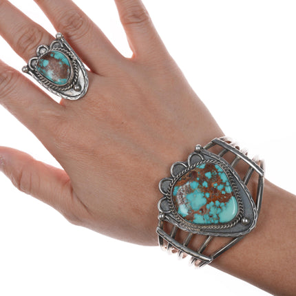 6.25" c1970's Native American silver Cuff/Earrings/sz6.25 Ring w/Nice turquoise