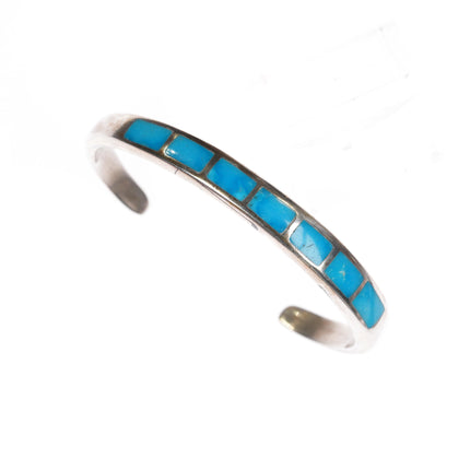 6" Vintage Zuni sterling and blue gem turquoise inlay cuff bracelet