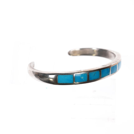 6" Vintage Zuni sterling and blue gem turquoise inlay cuff bracelet