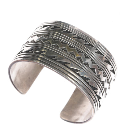 6.75" wide band Heavy Native American stamped sterling cuff bracelet