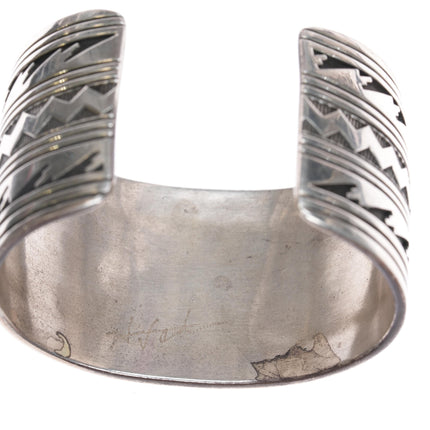 6.75" wide band Heavy Native American stamped sterling cuff bracelet